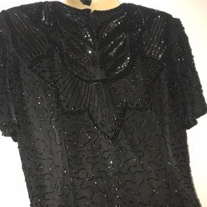 90's Vintage Silk Beaded Cocktail Dress Size 8